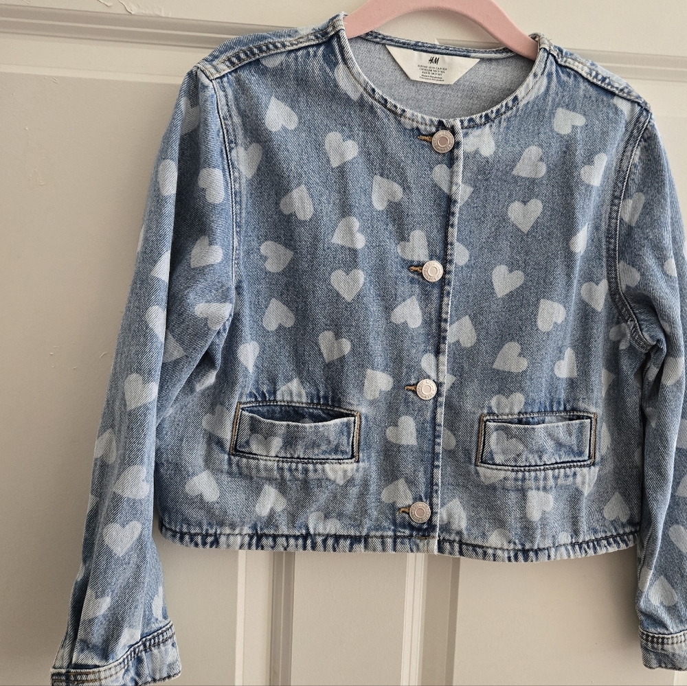 H&M Girls Light Blue Cropped Denim Jeans Jacket